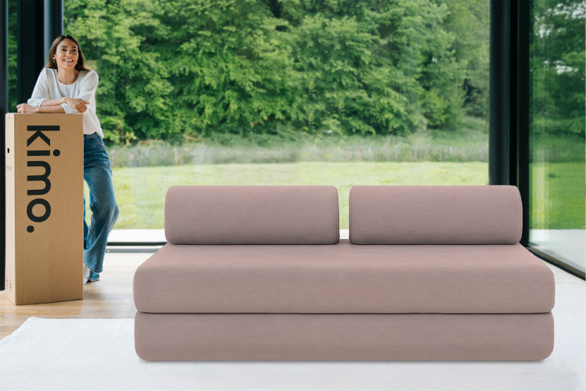 Canapé droit convertible 3 places - Tissu lisse - Rose