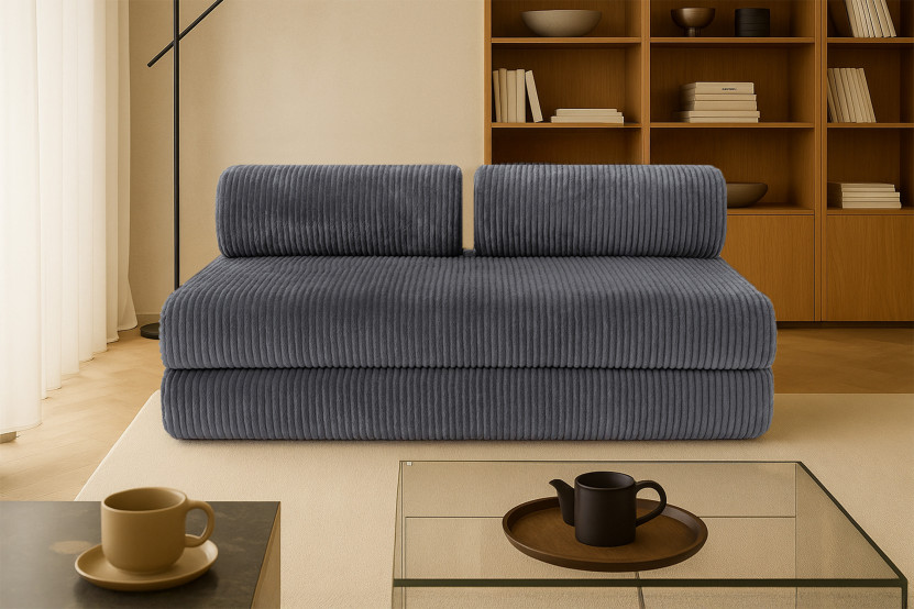 Canapé droit convertible 3 places - Velours côtelé XL - Gris
