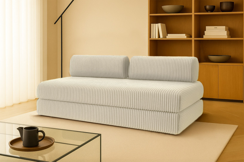 Canapé droit convertible 3 places - Velours côtelé XL - Beige