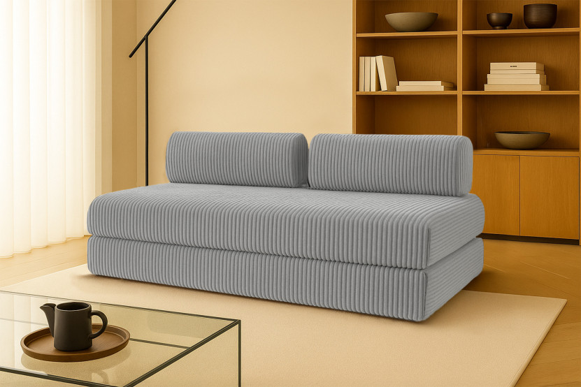 Canapé droit convertible 3 places - Velours côtelé XL - Gris clair