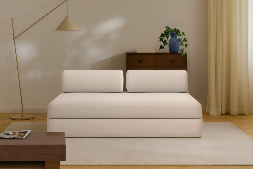 Canapé droit convertible 3 places - Tissu lisse - Beige