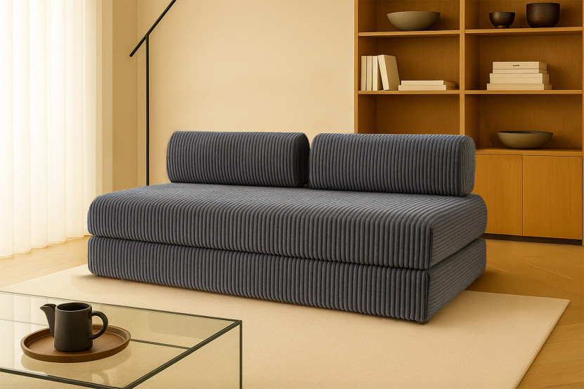 Canapé droit convertible 3 places - Velours côtelé XL - Gris