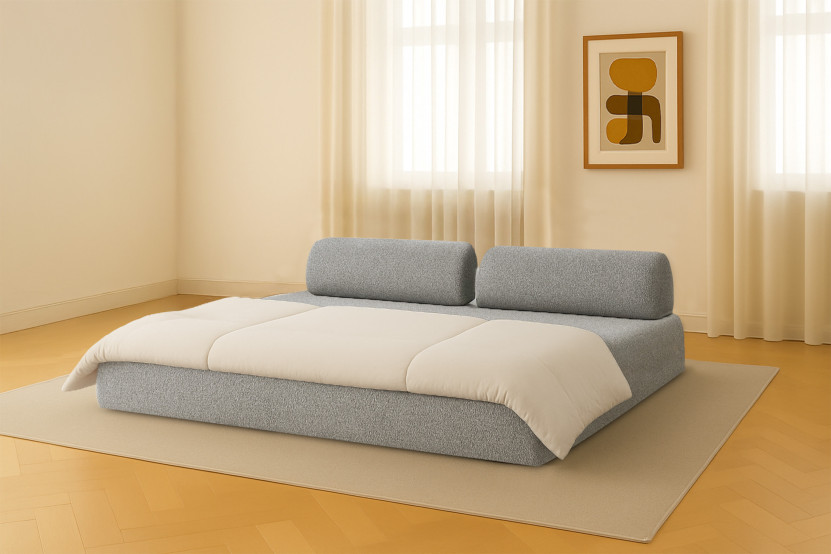 Canapé droit convertible 3 places - Tissu tweed - Gris