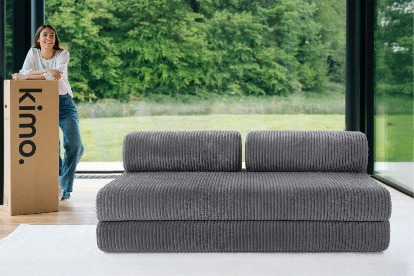 Canapé droit convertible 3 places - Velours côtelé XL - Gris