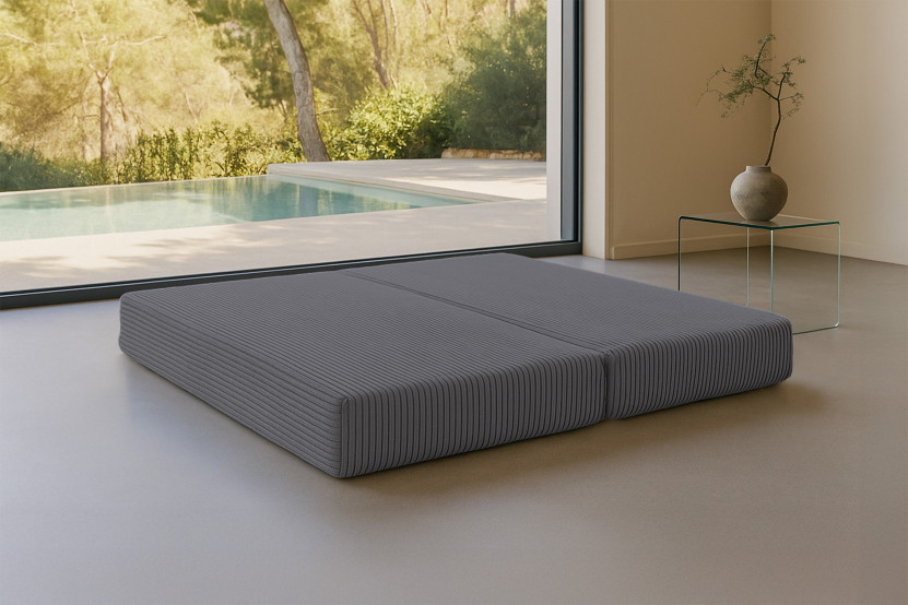 Méridienne convertible et modulable - Velours côtelé XL Gris