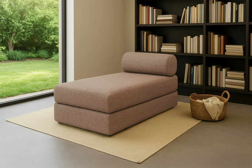Méridienne convertible et modulable - Tissu tweed Marron