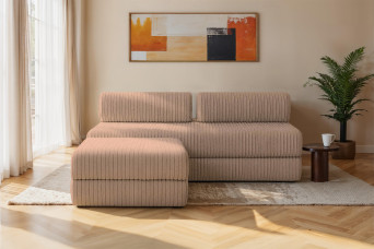 Canapé d'angle convertible 4 places - Velours côtelé XL - Marron