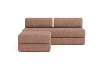 Canapé d'angle convertible 4 places - Tissu tweed - Rouge