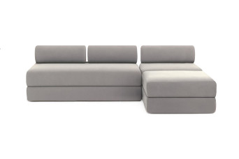 Canapé d'angle convertible 6 places - Tissu lisse - Gris clair