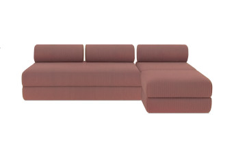 Canapé d'angle convertible 6 places - Velours côtelé - Rose
