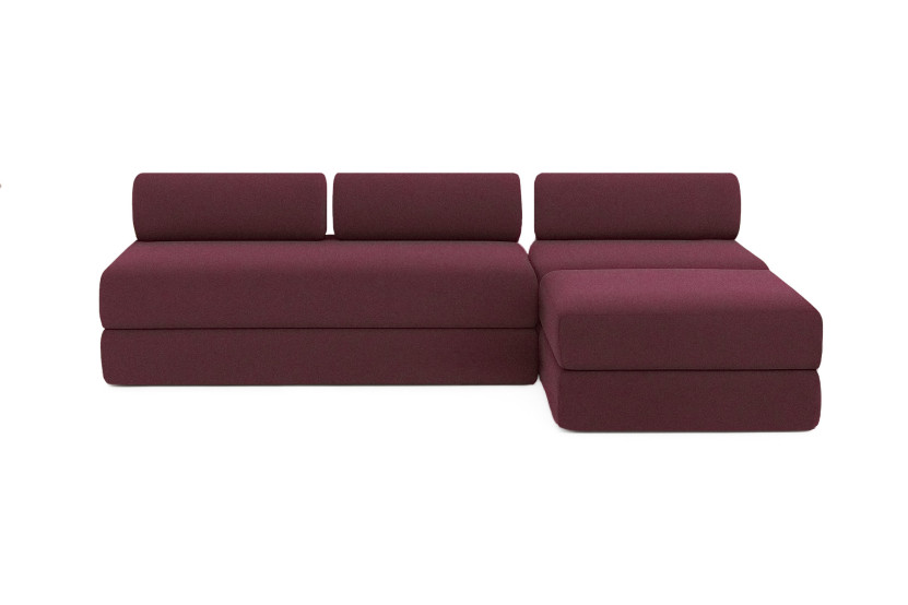 Canapé d'angle 6 places - 3 modules convertibles : Canapé 3 places + Fauteuil + Pouf - Tissu lisse Rouge