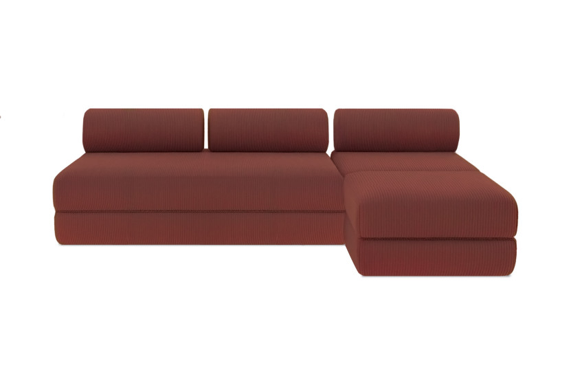 Canapé d'angle 6 places - 3 modules convertibles : Canapé 3 places + Fauteuil + Pouf - Velours côtelé Rouge