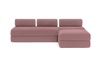 Canapé d'angle convertible 6 places - Velours côtelé XL - Rose