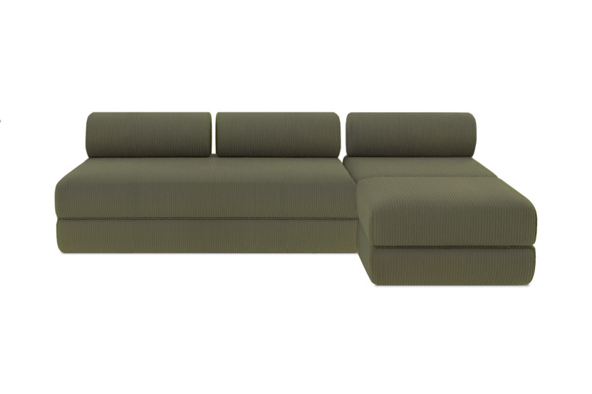 Canapé 6 places - 3 modules convertibles : Canapé 3 places + Fauteuil + Pouf - Velours côtelé Vert