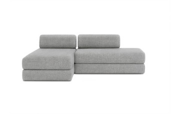 Canapé d'angle convertible 5 places - Tissu tweed - Gris