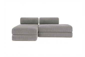 Canapé d'angle convertible 5 places - Velours côtelé XL - Gris clair