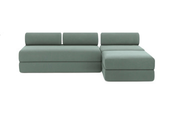 Canapé d'angle convertible 6 places - Tissu lisse - Vert