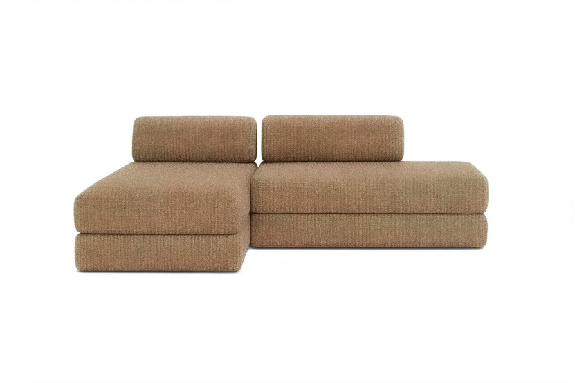 Canapé d'angle 5 places - 2 modules convertibles : Canapé 2 places + Méridienne - Tissu tweed Marron