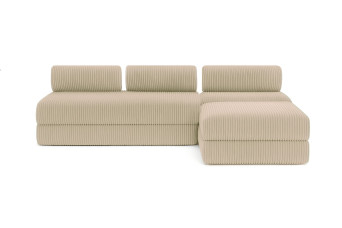 Canapé d'angle convertible 6 places - Velours côtelé XL - Beige