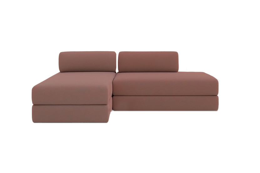 Canapé d'angle 5 places - 2 modules convertibles : Canapé 2 places + Méridienne - Tissu lisse Terracotta
