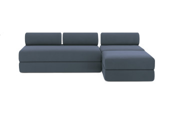 Canapé d'angle convertible 6 places - Tissu lisse - Bleu
