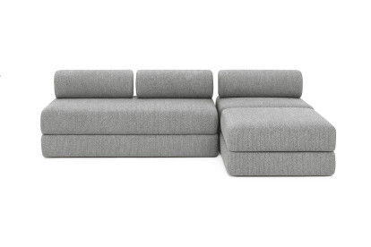 Canapé d'angle 6 places - 3 modules convertibles : Canapé 3 places + Fauteuil + Pouf - Tissu tweed Gris