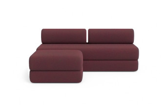 Canapé d'angle convertible 4 places - Tissu lisse - Rouge