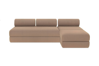 Canapé d'angle 6 places - 3 modules convertibles : Canapé 3 places + Fauteuil + Pouf - Velours côtelé Taupe