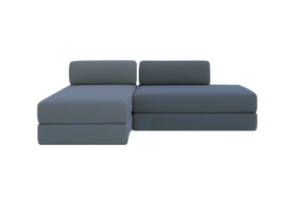 Canapé d'angle convertible 5 places - Tissu lisse - Bleu