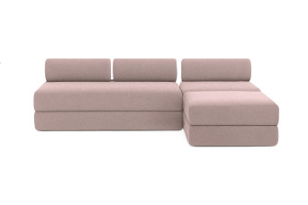 Canapé d'angle convertible 6 places - Tissu lisse - Rose