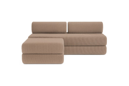 Canapé d'angle 4 places - 2 modules convertibles : Canapé 3 places + Pouf - Velours côtelé Taupe
