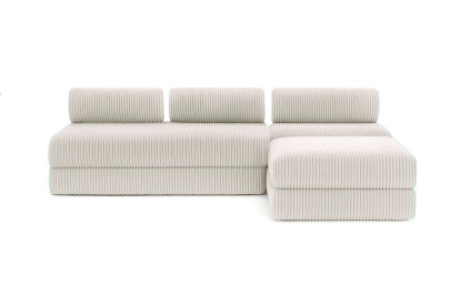Canapé d'angle 6 places - 3 modules convertibles : Canapé 3 places + Fauteuil + Pouf - Velours côtelé XL Blanc