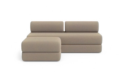 Canapé d'angle 4 places - 2 modules convertibles : Canapé 3 places + Pouf - Tissu lisse Taupe