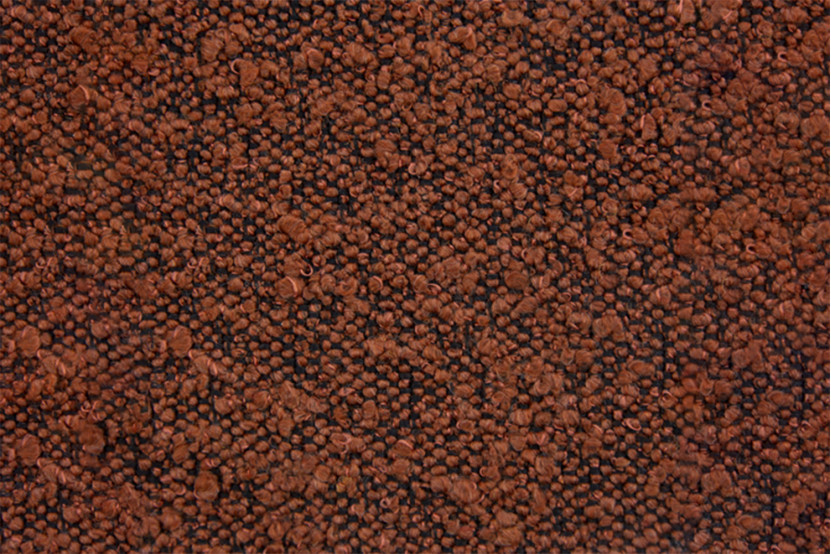 Lit 150x190 cm - Sommier tapissier H35 cm + tête de lit à lignes - Tissu Bouclette Terracotta