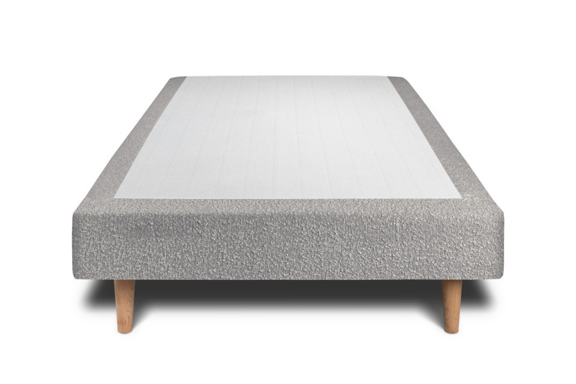 Lit 90x200 cm - Sommier tapissier H29 cm + tête de lit tapissée - Tissu Bouclette Gris