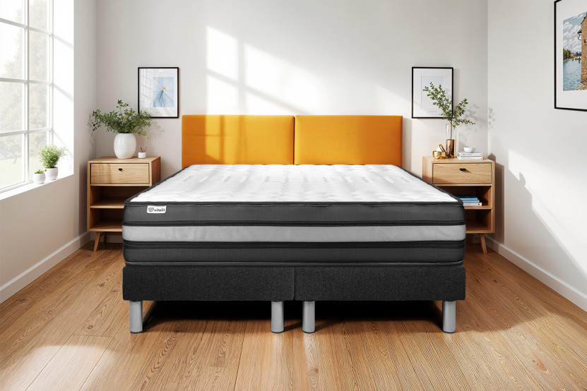 Ensemble Matelas Sommier 200x200 cm - 2 Sommiers Noir - Vital Power Zen Ensemble Matelas Sommier 200x200 cm - 2 Sommiers Noir - Vital Power Zen
