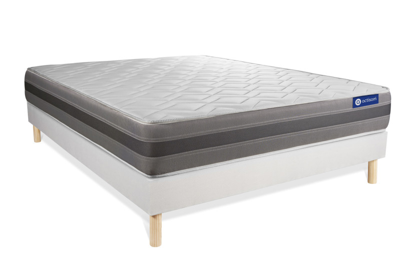 Ensemble Matelas Sommier 120x190 cm - Sommier Blanc (en kit) - Actimemo Relax