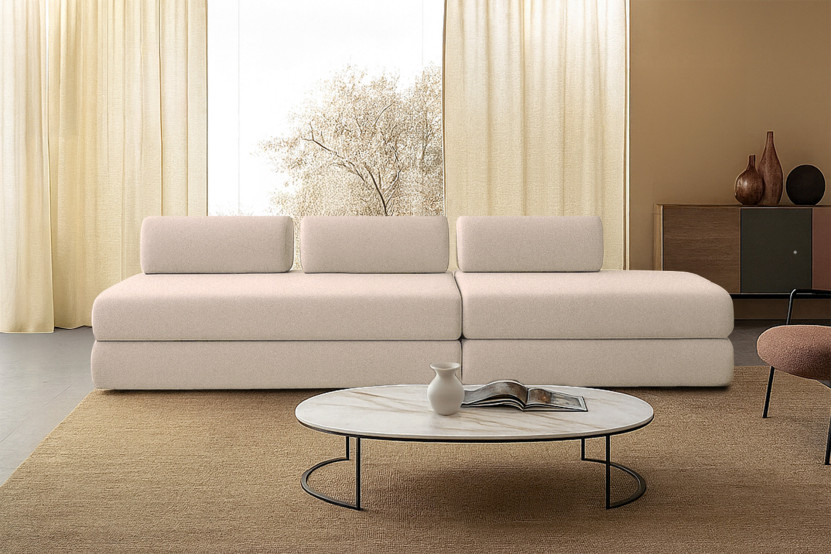 Canapé 5 places - 2 modules convertibles : Canapé 3 places + Canapé 2 places - Tissu lisse Beige