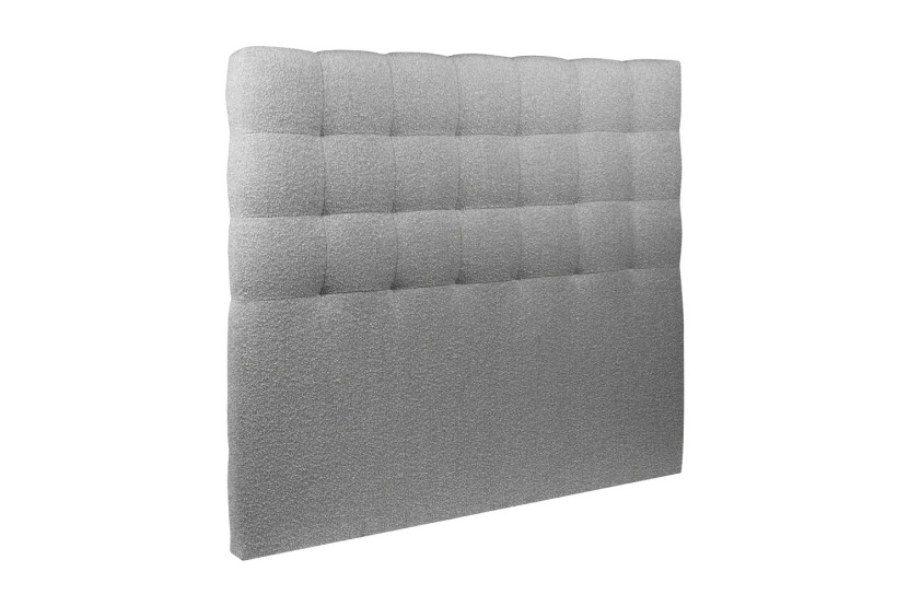 Lit 2x 100x200 cm - Sommier tapissier H35 cm + tête de lit capitonnée - Tissu Bouclette Gris