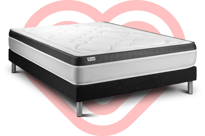Ensemble Matelas Sommier 135x200 cm - Sommier Noir (en kit) - Vital Ergo