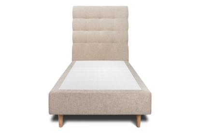Lit 90x190 cm - Sommier tapissier H35 cm + tête de lit capitonnée - Tissu Toile natté Beige Brun