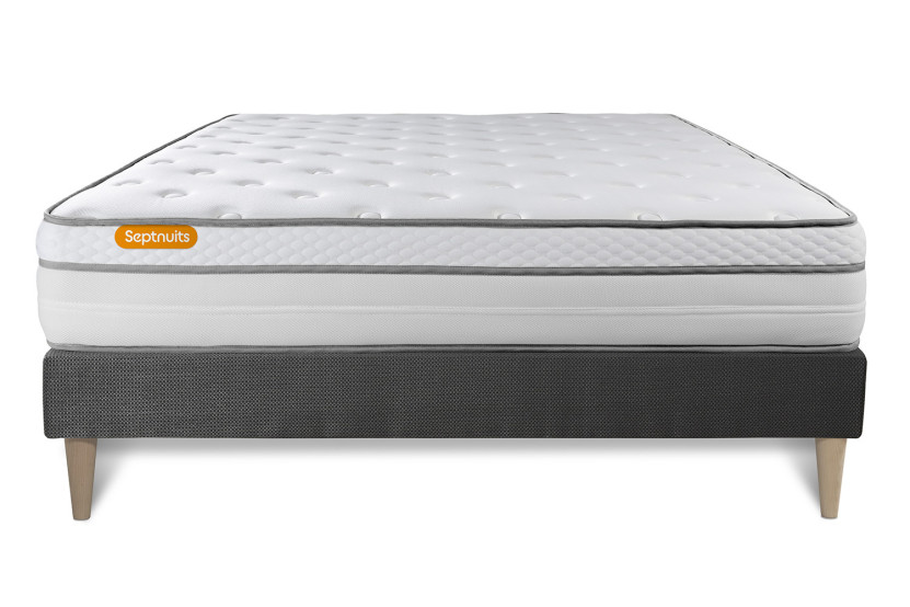 Ensemble Matelas Sommier 200x200 cm - Sommier Gris (en kit) - Memo Luxe