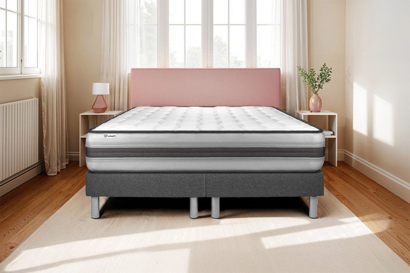 Ensemble Matelas Sommier 200x200 cm - 2 Sommiers Gris - Vitalpower Recover Ensemble Matelas Sommier 200x200 cm - 2 Sommiers Gris - Vitalpower Recover