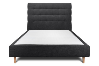 Lit 140x190 cm - Sommier tapissier H35 cm + tête de lit capitonnée - Tissu Toile natté Noir