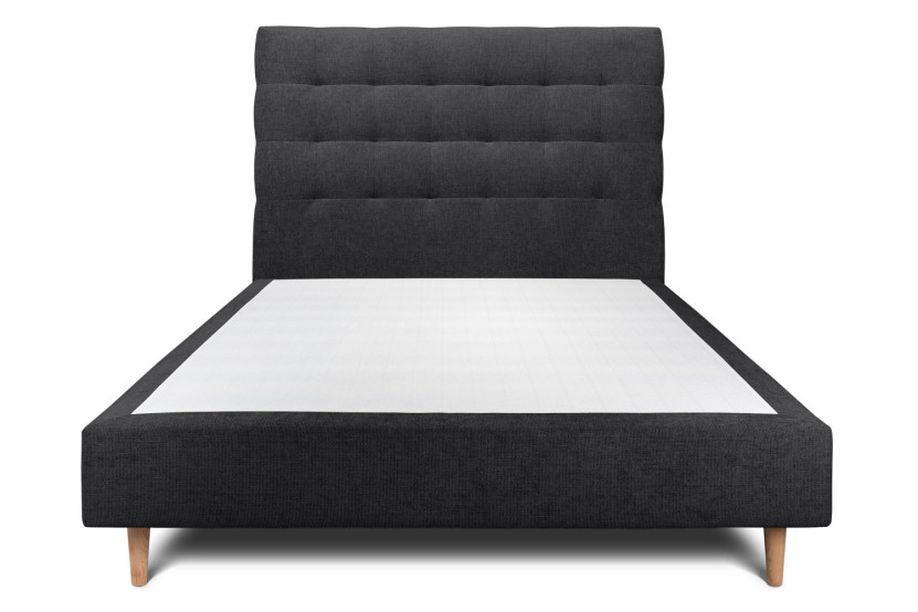 Lit 140x190 cm - Sommier tapissier H35 cm + tête de lit capitonnée - Tissu Toile natté Noir