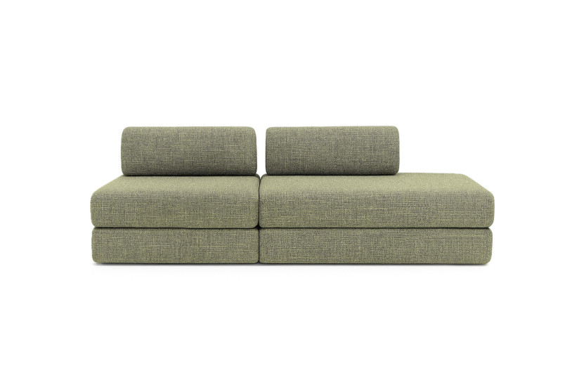 Canapé 3 places - 2 modules convertibles : Canapé 2 places + Fauteuil - Tissu tweed Vert