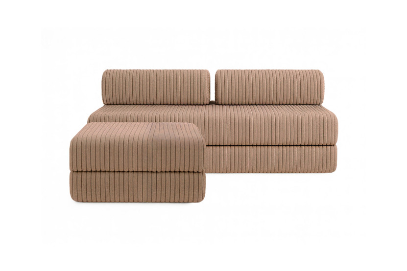 Canapé d'angle 4 places - 2 modules convertibles : Canapé 3 places + Pouf - Velours côtelé XL Marron