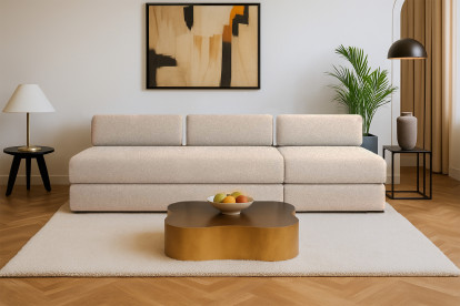 Canapé 4 places - 2 modules convertibles : Canapé 3 places + Fauteuil - Tissu lisse Beige