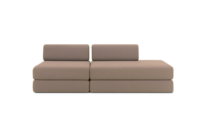 Canapé 3 places - 2 modules convertibles : Canapé 2 places + Fauteuil - Tissu lisse Marron