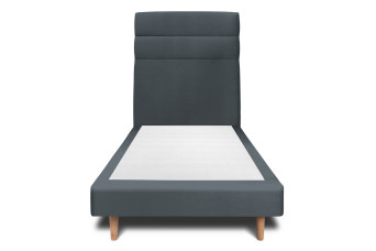 Lit 90x200 cm - Sommier tapissier H29 cm + tête de lit à lignes - Tissu Velours Gris Anthracite